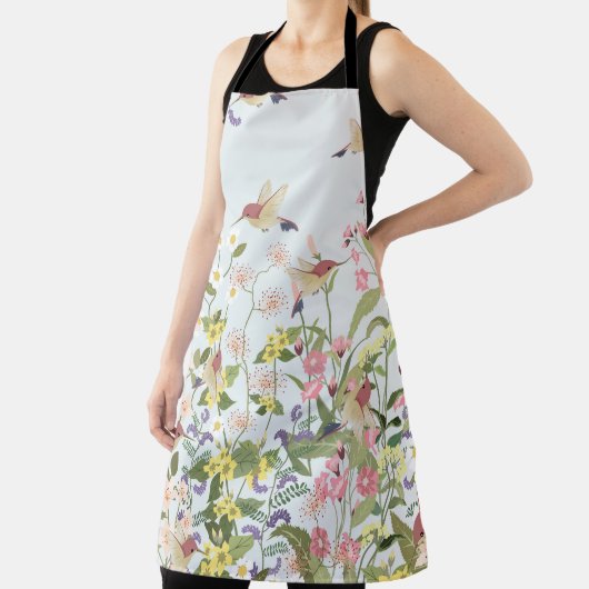 ハミングバードフローラガーデンヴィンテージイラストレーション エプロン (インサイチュ)