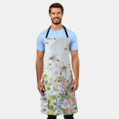 ハミングバードフローラガーデンヴィンテージイラストレーション エプロン (着用した状態)