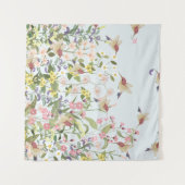 ハミングバードフローラガーデンヴィンテージイラストレーション タペストリー (正面(横))