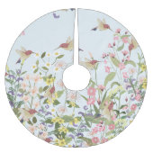 ハミングバードフローラガーデンヴィンテージイラストレーション ブラッシュドポリエステルツリースカート (正面)