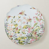 ハミングバードフローラガーデンヴィンテージイラストレーション ラウンドクッション (裏面)