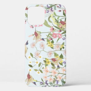 ハミングバードフローラガーデンヴィンテージイラストレーション iPhone 12ケース