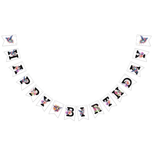ハミングバードフローラブーケバースデーパーティー バンティングフラッグ (全)