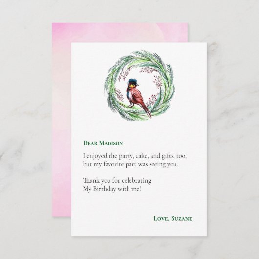 ハミングバードフローラリースビットデイパーティーありがとう サンキューカード (正面/裏面)