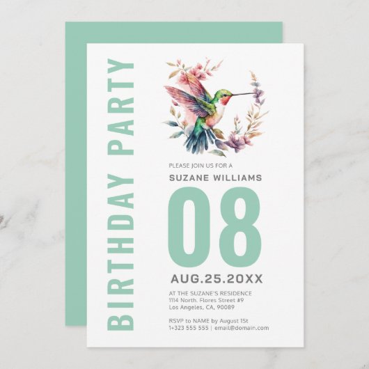 ハミングバードフローラリースビットデイパーティー 招待状 (正面/裏面)