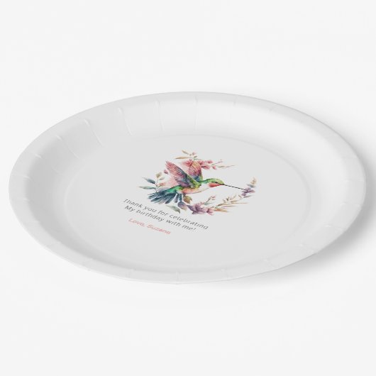 ハミングバードフローラリース誕生日パーティー ペーパープレート (アングル)