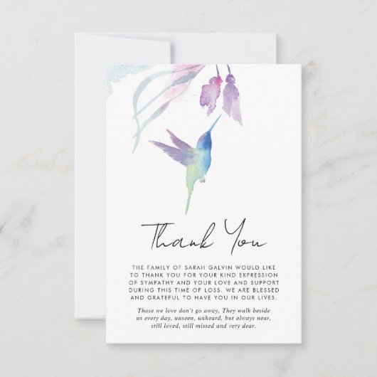 ハミングバードフローラ水彩フォトメモリアル サンキューカード (正面)