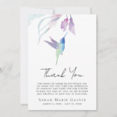 ハミングバードフローラ水彩葬儀メモリアル サンキューカード (正面)