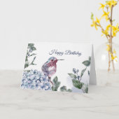 ハミングバードブルーアジサイ水カラー誕生日 カード (黄色い花)