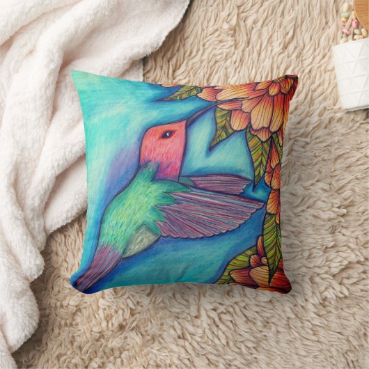 ハミングバードプリント装飾用クッションフローラスクエア クッション (ブランケット)