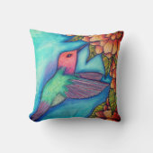 ハミングバードプリント装飾用クッションフローラスクエア クッション (正面)