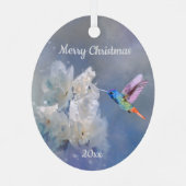 ハミングバードホワイトガーデンフラワークリスマスミー メタルオーナメント (裏面)