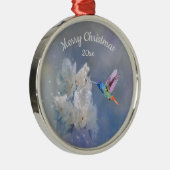 ハミングバードホワイトガーデンフラワークリスマス メタルオーナメント (右)