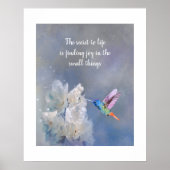 ハミングバードホワイトフラワーズウォーター色プリント引用文 ポスター (正面)