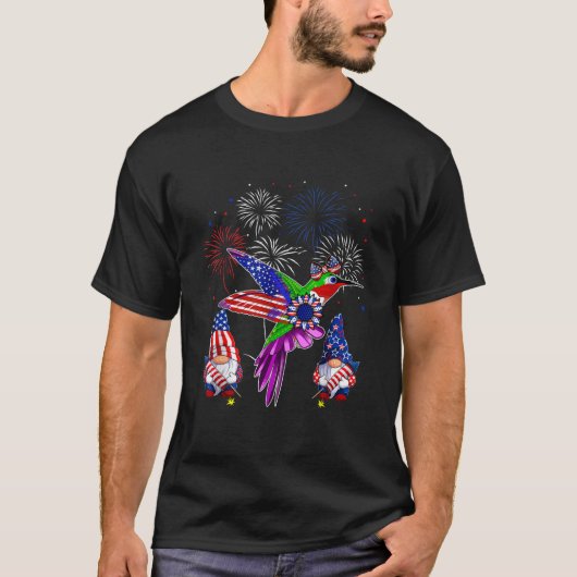 ハミングバードボウタイ米国国旗の格言サンフラワー4th O Tシャツ (正面)