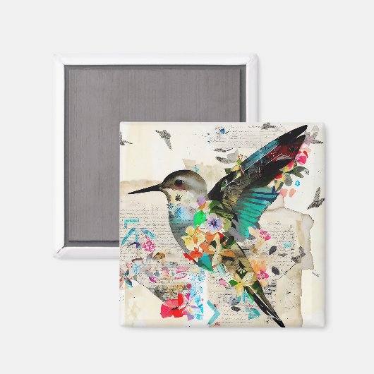 ハミングバードミックスメディアアートコラージマグネット マグネット (正面/裏面)