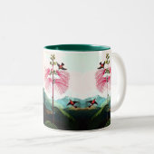 ハミングバードミモサの木の鳥のヴィンテージヘード ツートーンマグカップ (正面右)