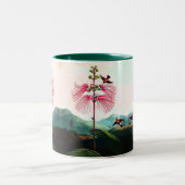 ハミングバードミモサの木の鳥のヴィンテージヘード ツートーンマグカップ (中央)