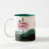 ハミングバードミモサの木の鳥のヴィンテージヘード ツートーンマグカップ (左)