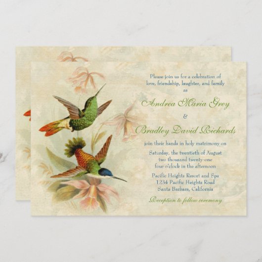 ハミングバードヴィンテージフローラ結婚式招待状 招待状 (正面/裏面)