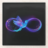 ハミングバード付きネオンインフィニティ白熱［赤熱］光を放つシンボル ガラスコースター (正面)