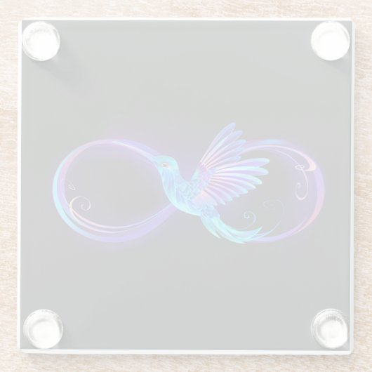 ハミングバード付きネオンインフィニティ白熱［赤熱］光を放つシンボル ガラスコースター (裏面)