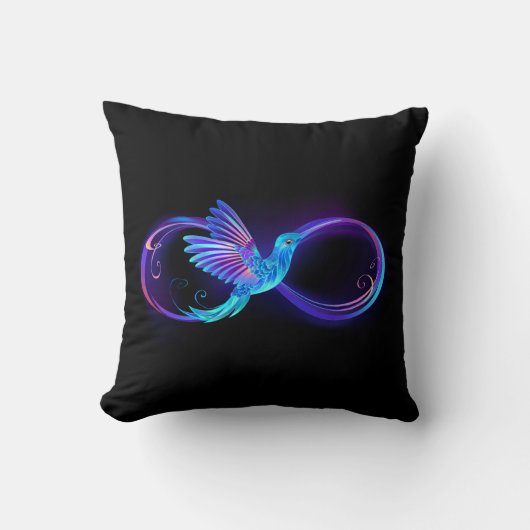ハミングバード付きネオンインフィニティ白熱［赤熱］光を放つシンボル クッション (正面)