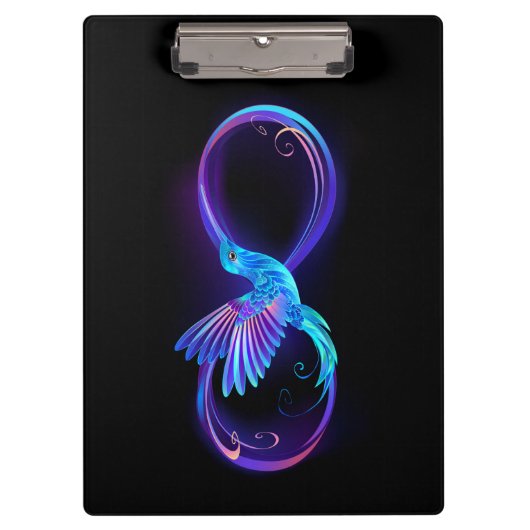 ハミングバード付きネオンインフィニティ白熱［赤熱］光を放つシンボル クリップボード (正面)