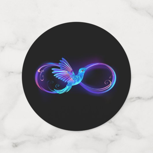 ハミングバード付きネオンインフィニティ白熱［赤熱］光を放つシンボル コンフェッティ (ミディアム正面)