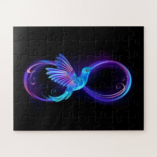 ハミングバード付きネオンインフィニティ白熱［赤熱］光を放つシンボル ジグソーパズル (横)
