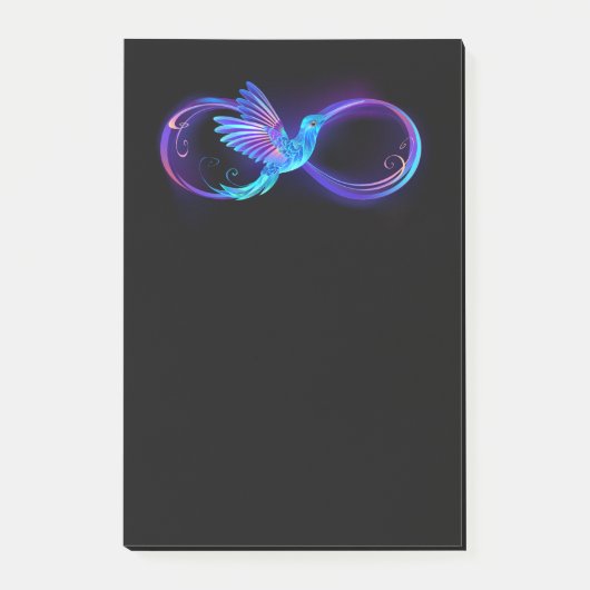 ハミングバード付きネオンインフィニティ白熱［赤熱］光を放つシンボル ポストイット (正面)