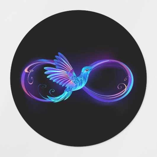 ハミングバード付きネオンインフィニティ白熱［赤熱］光を放つシンボル ラベル (デザイン1)