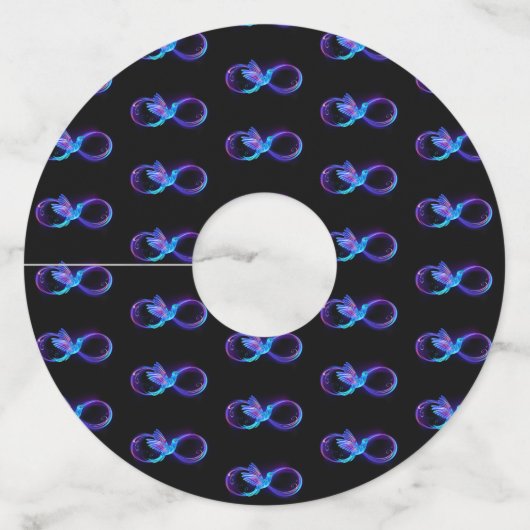 ハミングバード付きネオンインフィニティ白熱［赤熱］光を放つシンボル ワイングラスタグ (正面)