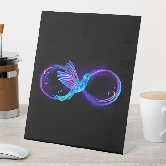 ハミングバード付きネオンインフィニティ白熱［赤熱］光を放つシンボル 台座サイン (インサイチュ)