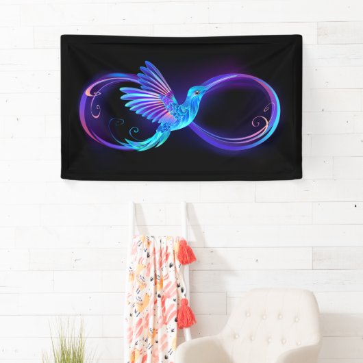 ハミングバード付きネオンインフィニティ白熱［赤熱］光を放つシンボル 横断幕 (インサイチュ)