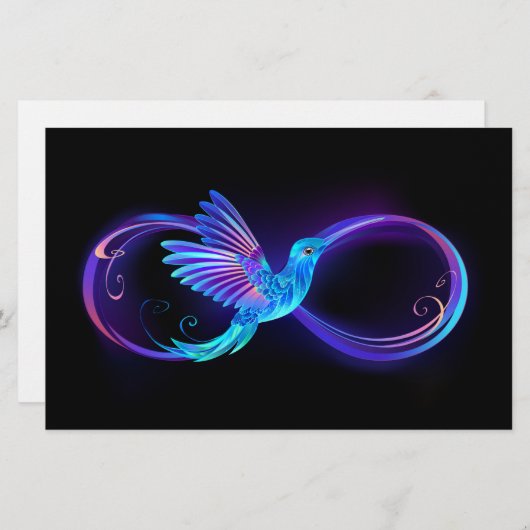 ハミングバード付きネオン無限白熱［赤熱］光を放つシンボル 便箋 (正面/裏面)