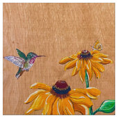 ハミングバード及びデイジー織物 ファブリック (クローズアップ)