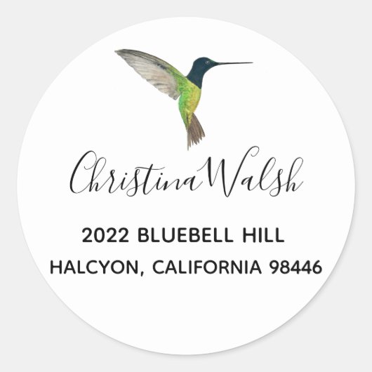 ハミングバード差出人住所 ラウンドシール (正面)