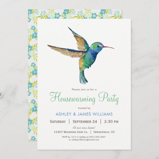 ハミングバード引っ越し祝いパーティーパーティの招待状 招待状 (正面/裏面)