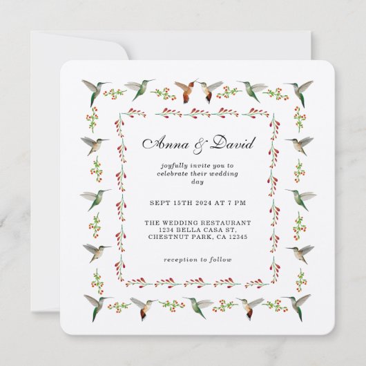ハミングバード結婚式招待状 (正面)