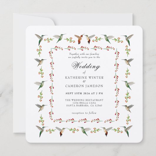 ハミングバード結婚式招待状 (正面)