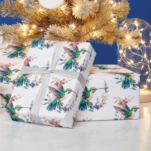 ハミングバード花模様 ラッピングペーパー (クリスマス)