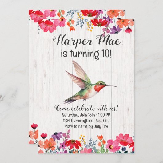 ハミングバード誕生日招待状 招待状 (正面/裏面)