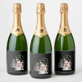 ハミングバード雪だるまメリークリスマス スパークリングワインラベル (ボトル)