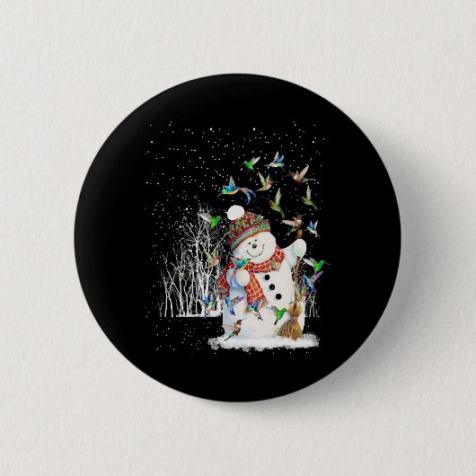 ハミングバード雪だるまメリークリスマス 缶バッジ (正面)