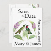ハミングバード鳥野生動物の花は日付を保存 案内ポストカード (正面/裏面)