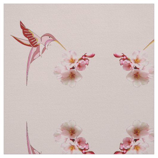 ハミングバード&さくらんぼ花 ファブリック (見本)