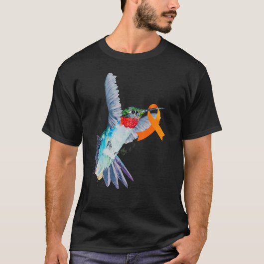 ハミングバード&オレンジリボン白血病認識度モン Tシャツ (正面)
