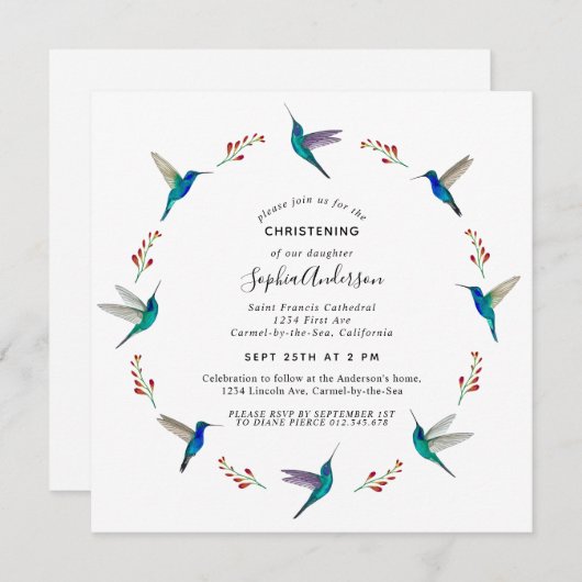 ハミングバード《キリスト教》洗礼式や命名式 案内状 (正面/裏面)