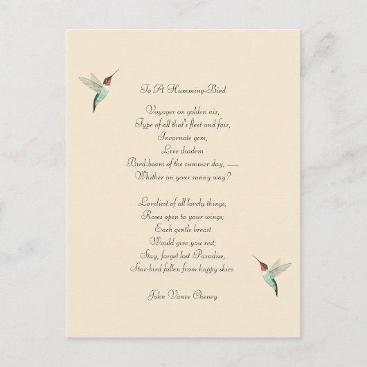 ハミングバード&ジョンバンスチェニー引用文 ポストカード (正面)